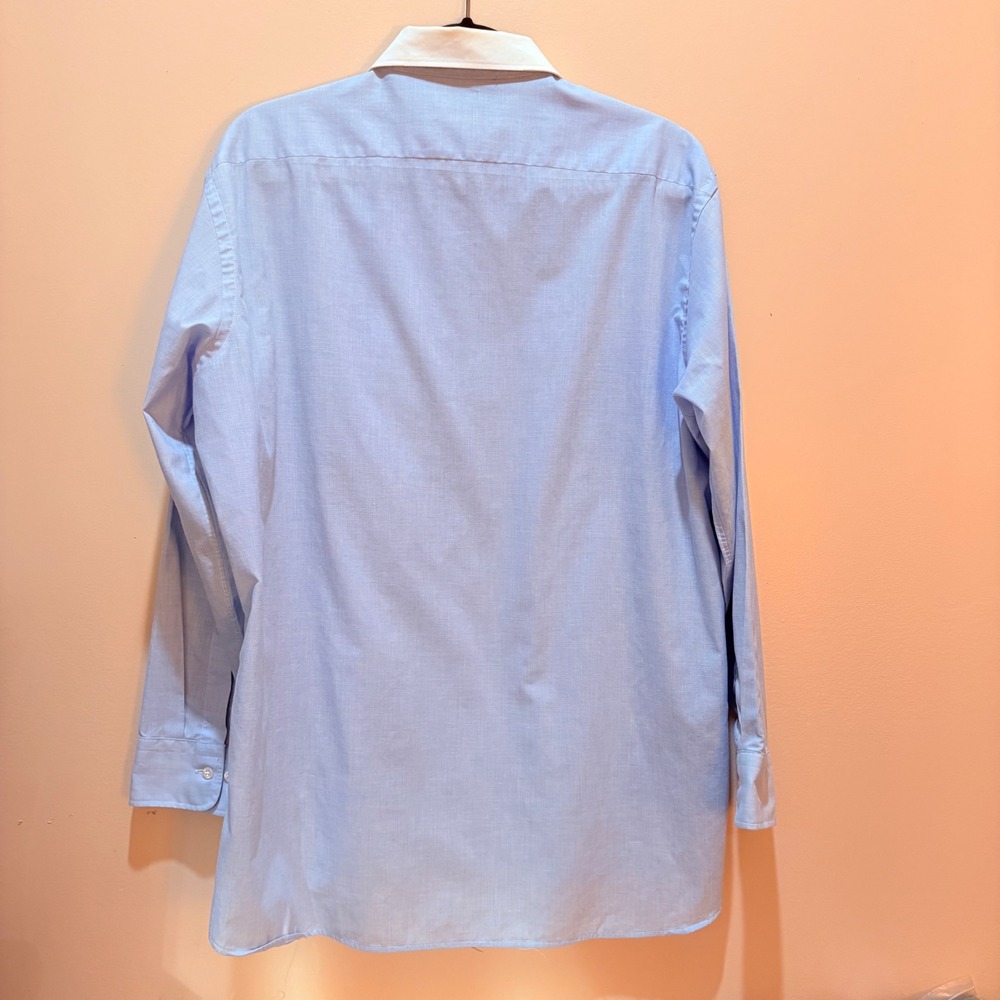 Christian Dior Vintage Blue Dress Shirt Contrast White Collar XL Made in USA - Picture 2 of 7